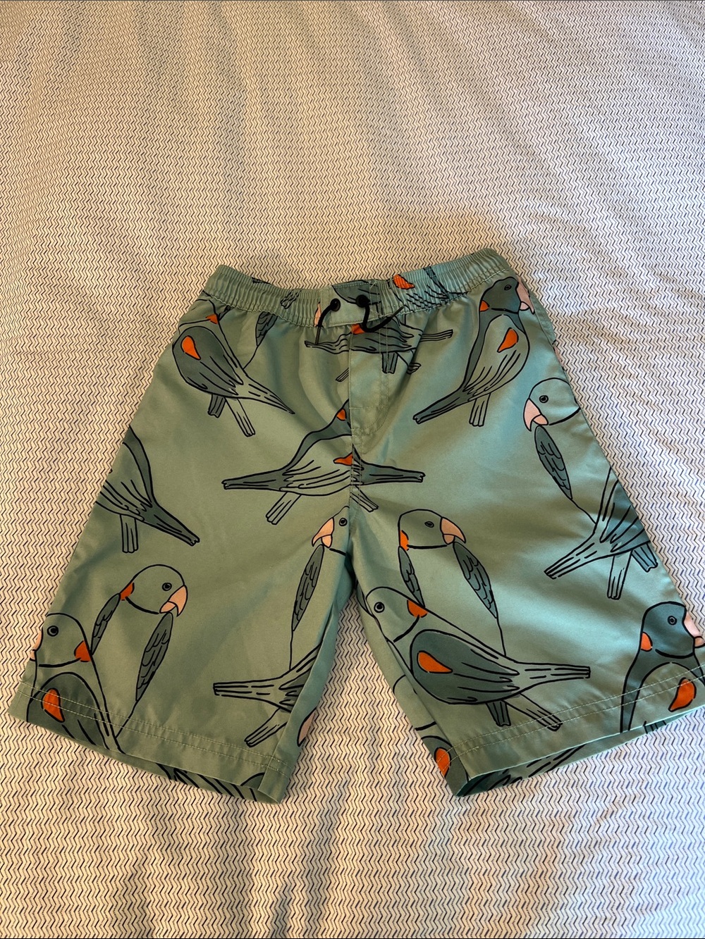 Tea Collection Mint Green Parrot Swim Trunks with Orange Accents